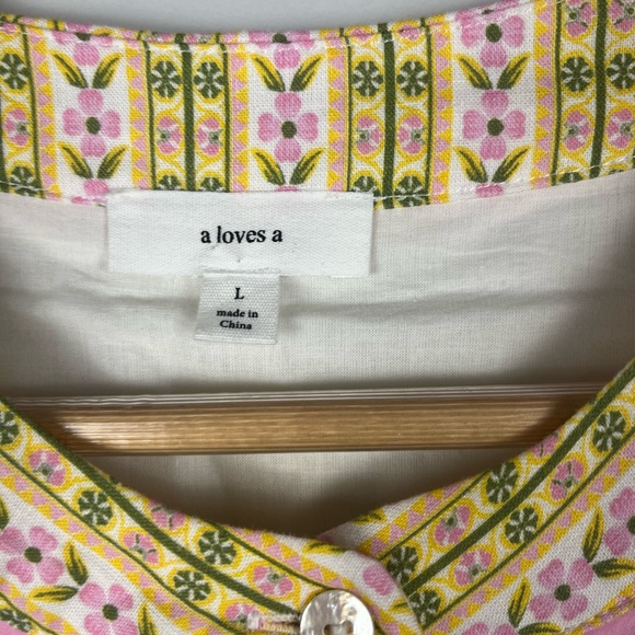 A loves a white pink green Bubble Sleeve Floral Dress MISSING BELT size large - Picture 4 of 9